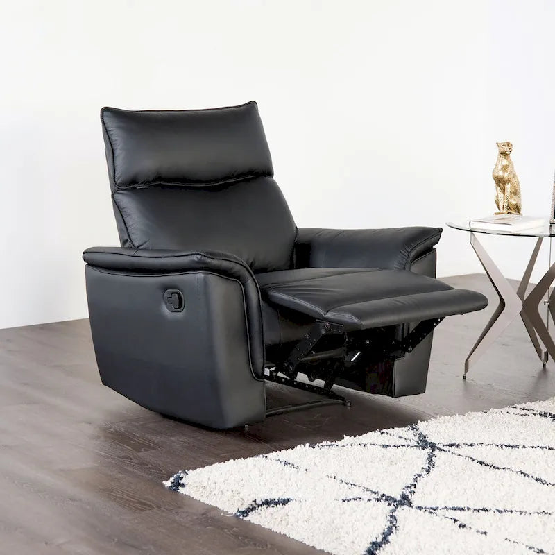 Fauteuil inclinable manuel moderne en cuir assorti avec accoudoirs évasés – Noir ou taupe